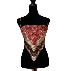 Cloud Ten Satin Scarf Top Silky Bandana Paisley Red Size‎ M Festival Western
